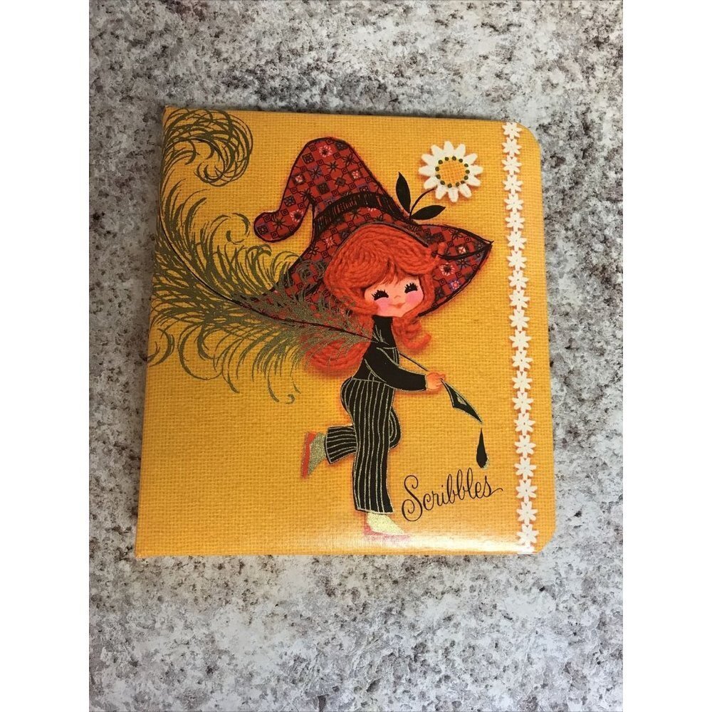 Vtg 60s Hallmark Scribbles Address Book Calendar Reminders Mod Pixie Girl Unused